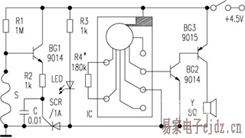 微功耗断线式防盗报警器电路图