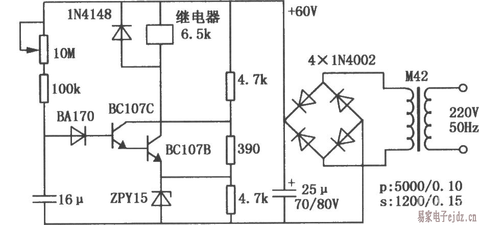 晶体管继电器延时吸合电路图