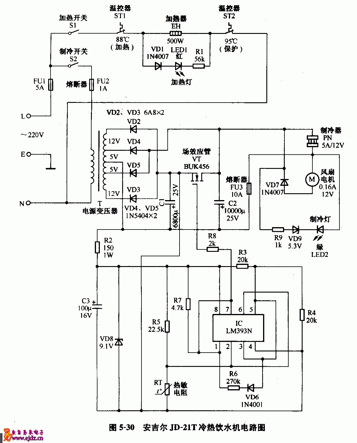 安吉尔,JD-21T，冷热饮水机,电路图