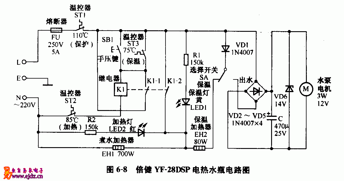 倍健,YF-28DSP,电热水瓶,电路图