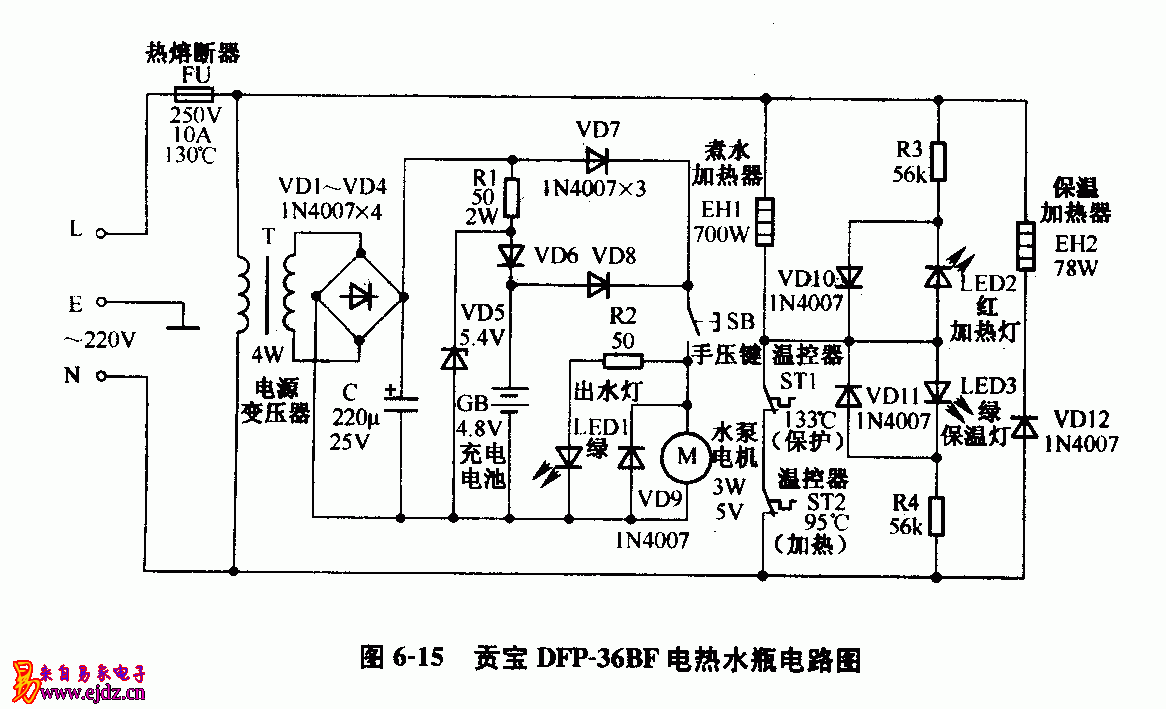 贡宝,DFP-36BF,电热水瓶,电路图