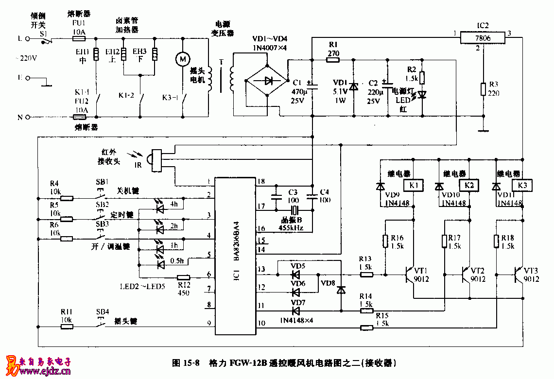 格力,FGW-12B,遥控暖风机,电路图,接收器