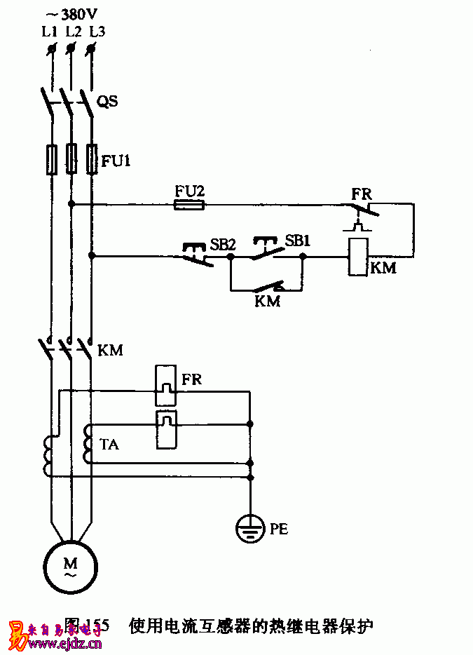 使用电流互感器的热继电器保护电路图