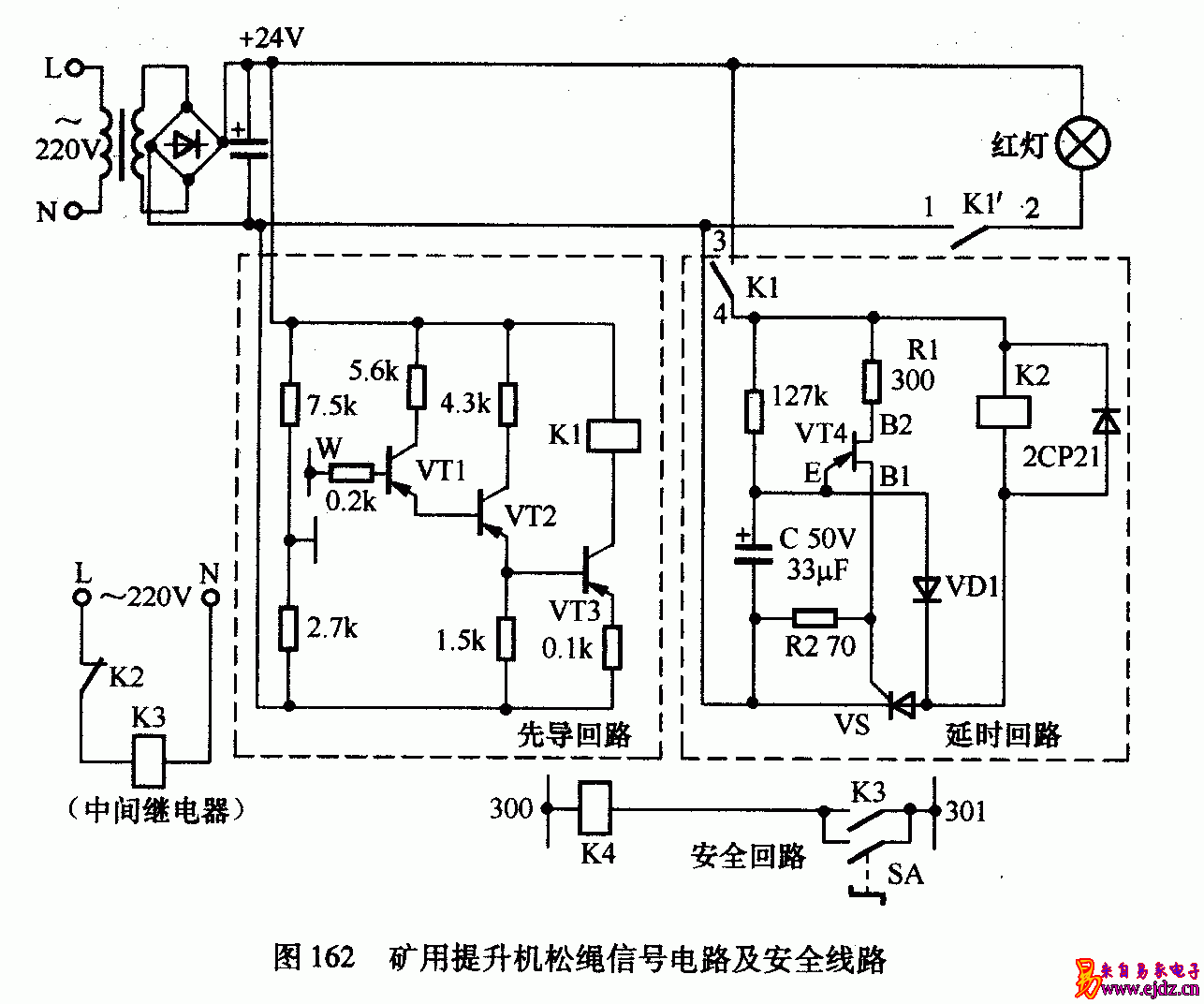 矿用提升机松绳信号电路及安全线路图