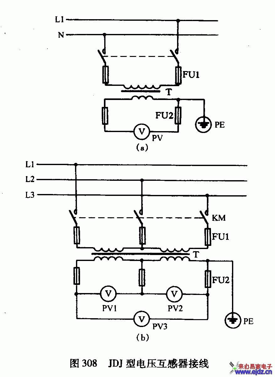 JDJ型电压互感器接线图