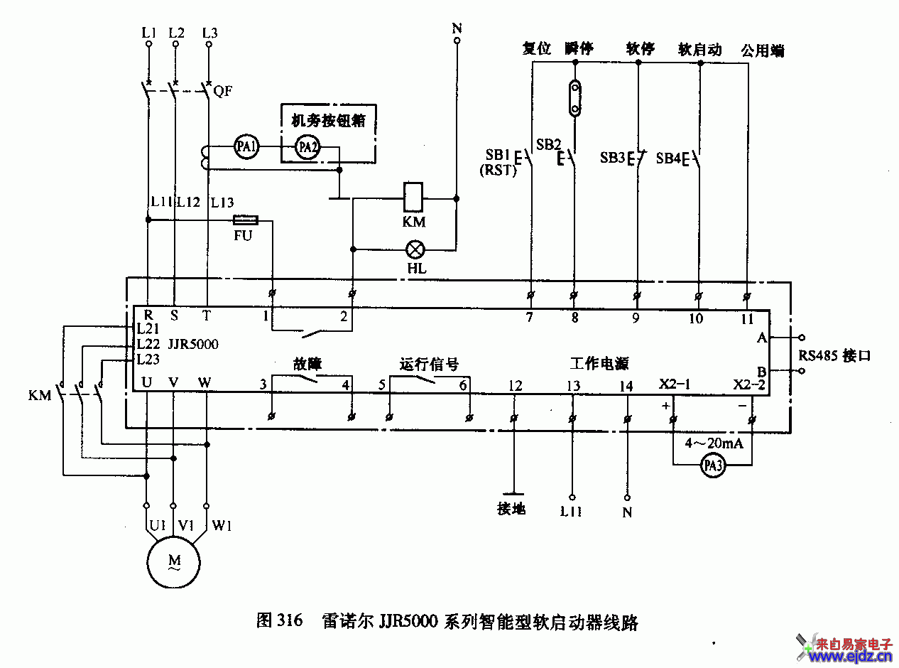 雷诺尔JJR5000系列智能型软启动器线路图