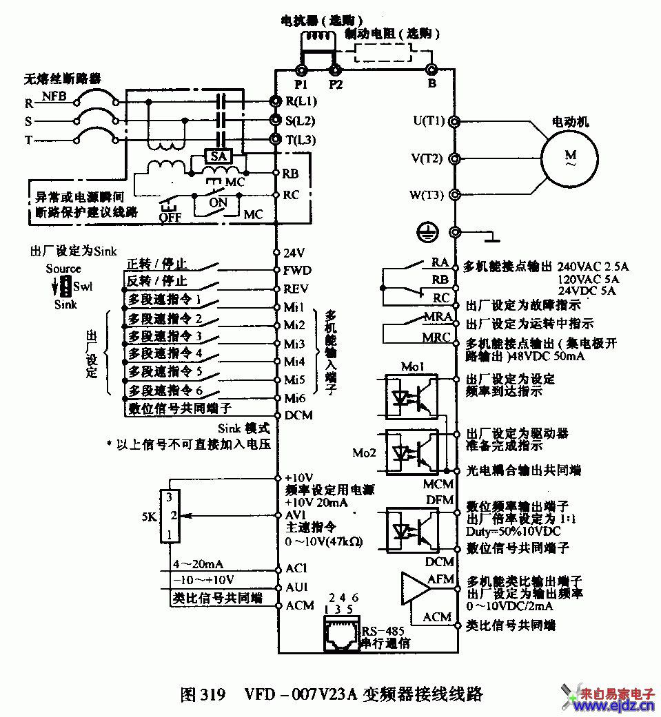 VACON NX系列变频器及VFD一007V23A变频器接线线路图