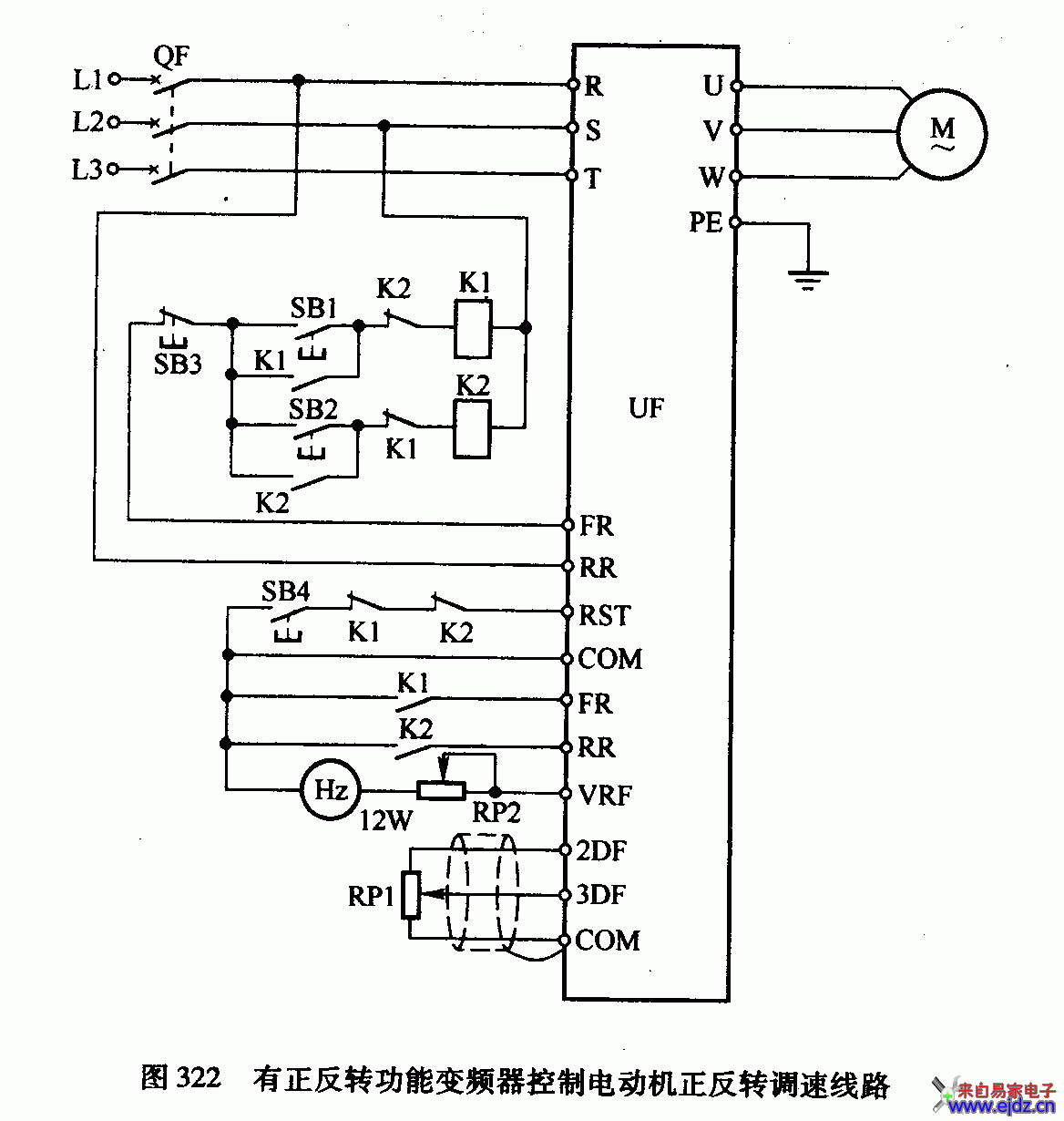 有正反转功能变频器控制电动机正反转调速线路图