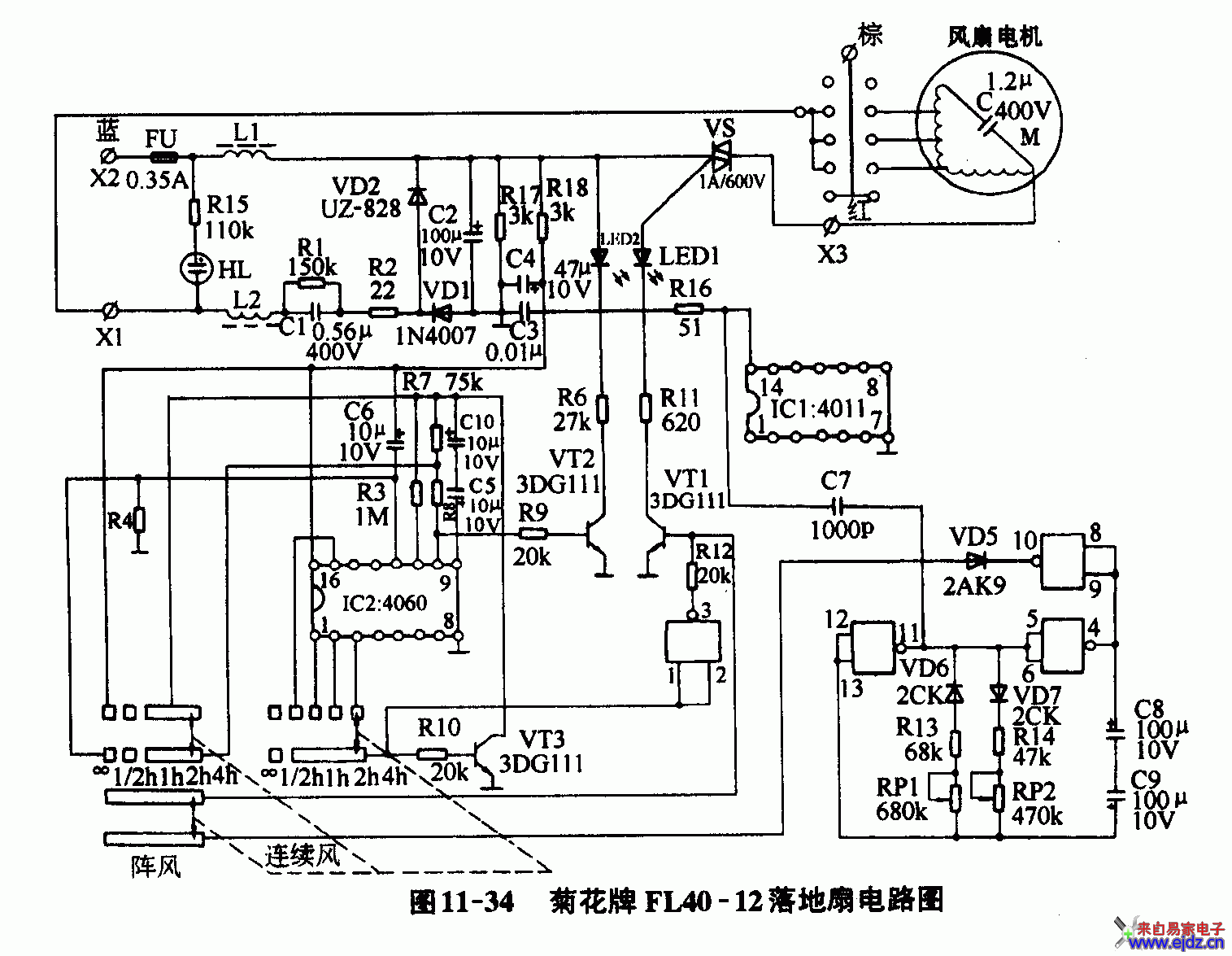 菊花牌FL40-12落地扇电路图