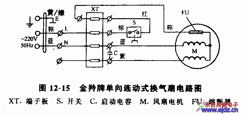 金羚牌单向连动式换气扇电路图