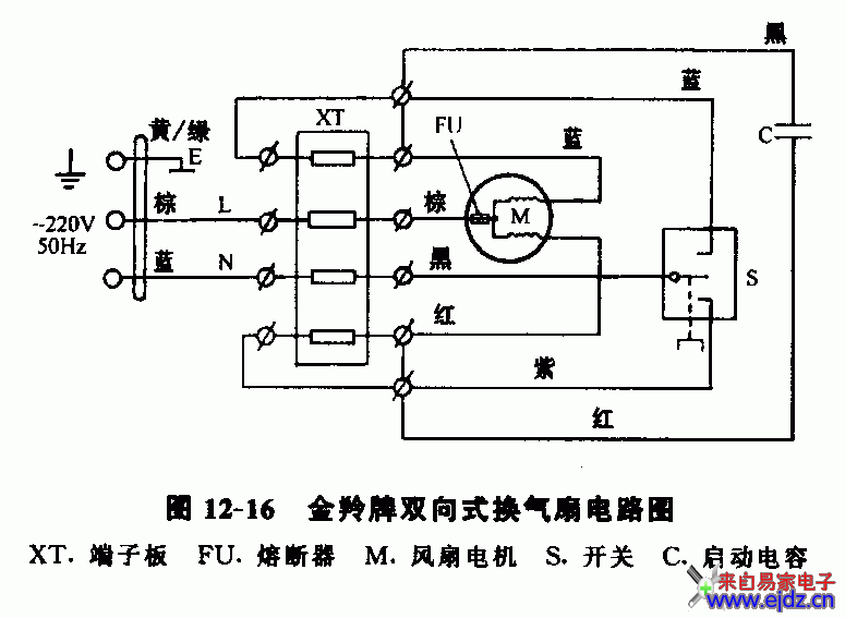 金羚牌双向式换气扇电路图