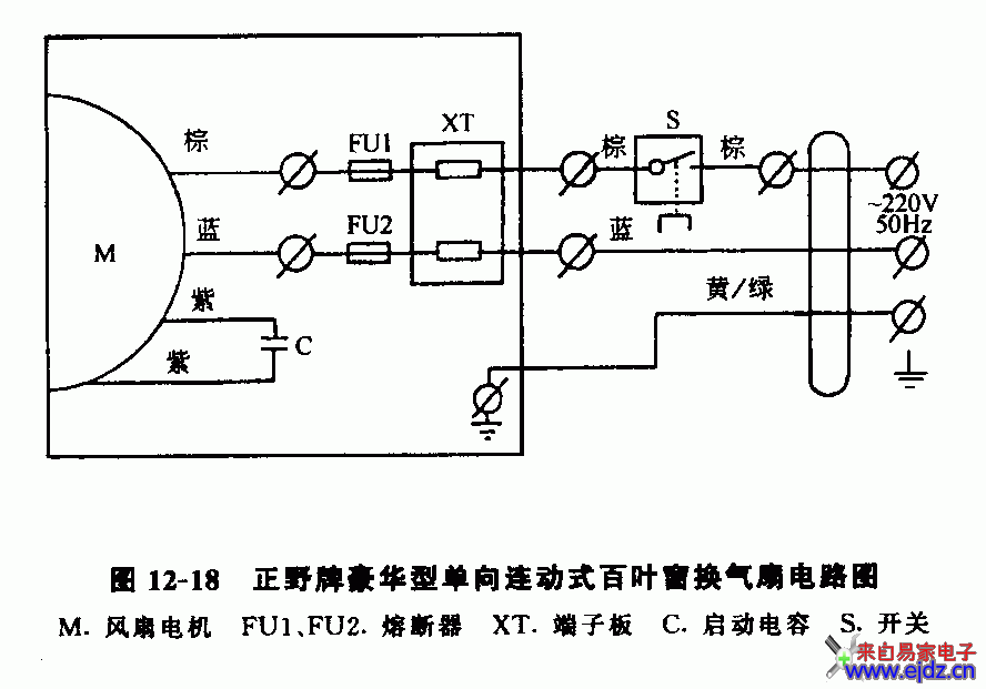 正野牌豪华型单向连动式百叶窗换气扇电路图