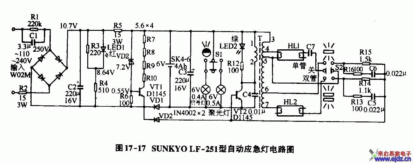 SUNKYOLF-251型自动应急灯电路图