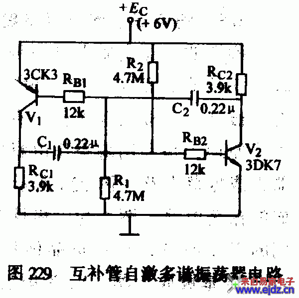 互补管自激多谐振荡器