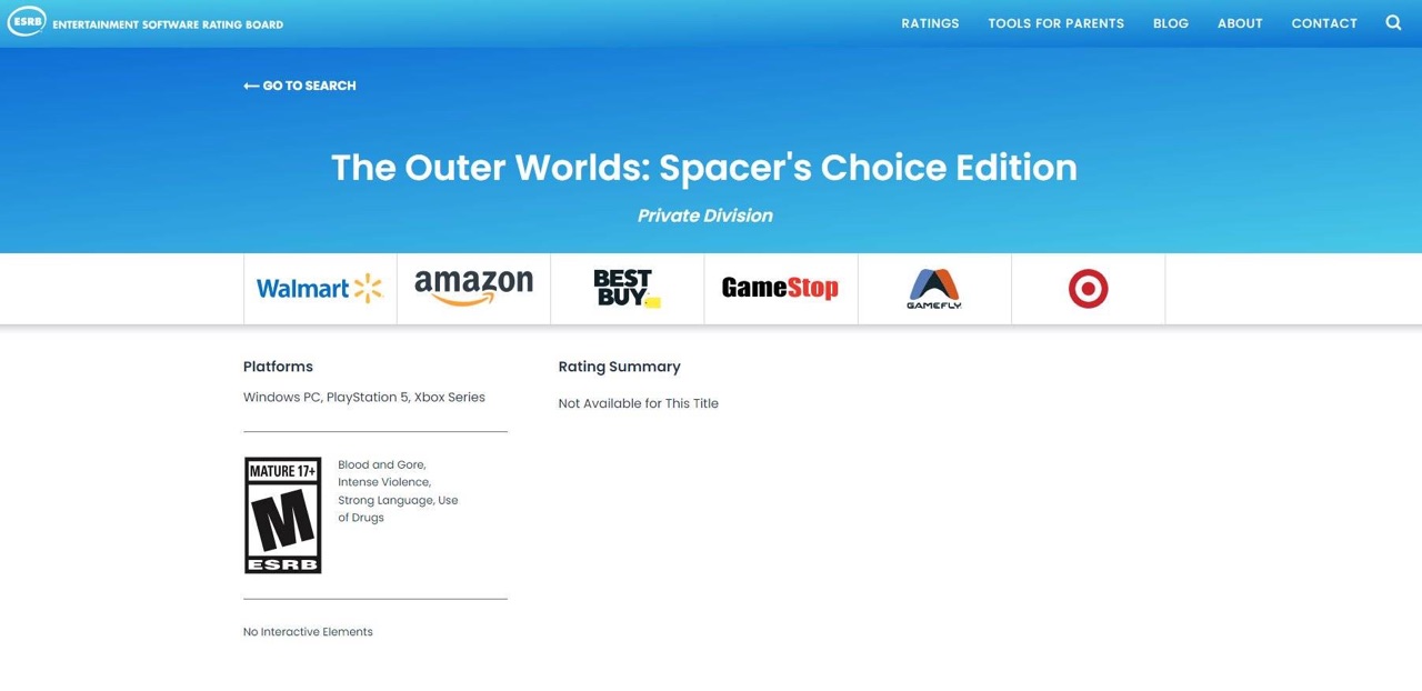 天外世界 Spacer's Choice Edition通过ESRB评级，发售指日可待