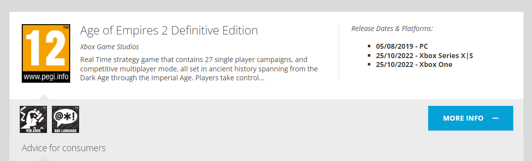 《帝国时代2 决定版》Xbox Series X|S和Xbox One版本在欧洲通过评级