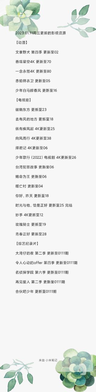 2023.01.11周三 已经更新的影视资源