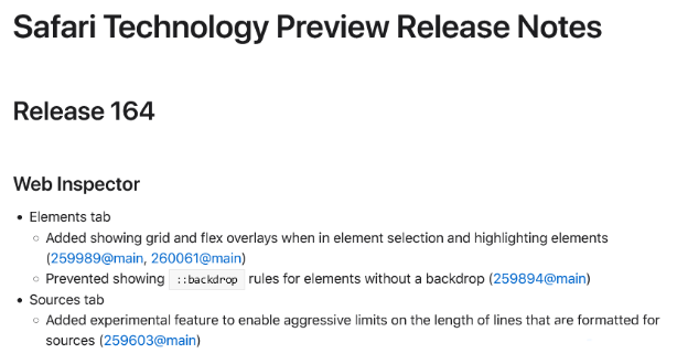 Safari Technology Preview 164版本更新：改进Web Inspector多个功能