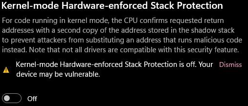 Defender更新后弹出“内核模式硬件强制堆栈保护关闭”错误