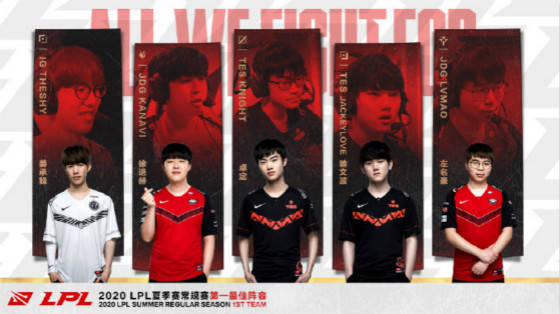 2020 LPL夏季赛最佳阵容一阵：TheShy、Kanavi、Knight、JackeyLove、LvMao