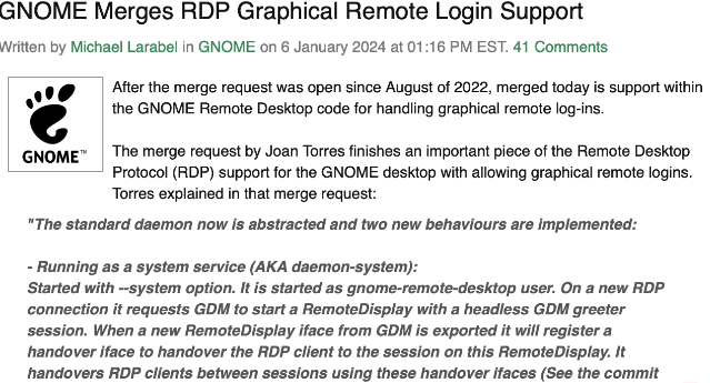 GNOME 46桌面环境加入RDP协议支持，3月起Linux发行版用户远程登录更轻松