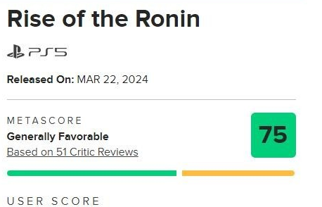 《浪人崛起》Metacritic均分尘埃落定：39家媒体综评75分，玩家反响两极分化