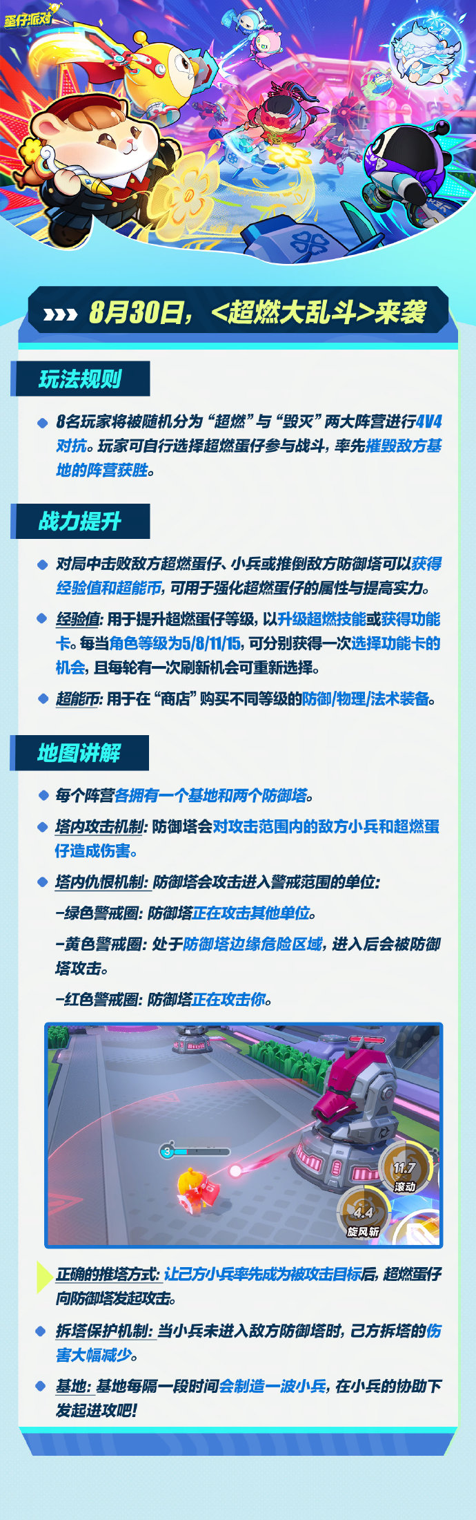 《蛋仔派对》4V4快节奏战斗推塔玩法【超燃大乱斗】即将上线，仓鼠米仔加入战斗