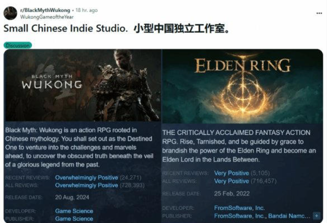 《黑神话：悟空》Steam评论数超越《艾尔登法环》，销量和口碑双丰收