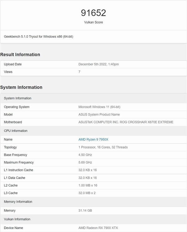 AMD RX 7900XTX性能首曝光:GPU拿到150372分