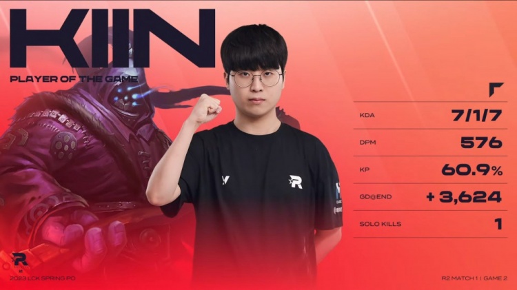 《英雄联盟》2023 LCK春季赛季后赛赛报：Kiin对位完爆Zeus Faker18级卡萨丁毫无作用 KT翻盘拿第二局