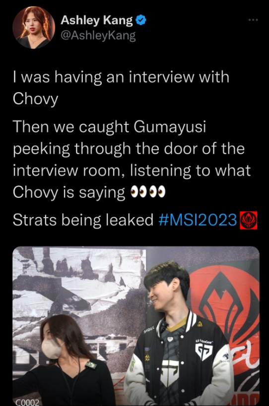 “战术”泄露？韩媒：正采访Chovy时 Gumayusi门口边偷看偷听