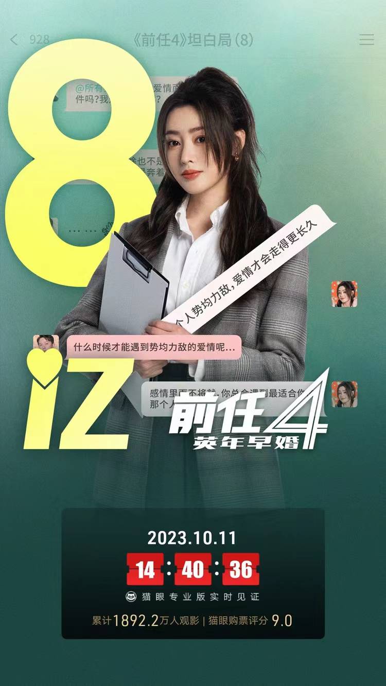 《前任4》上映第14天累计票房破8亿